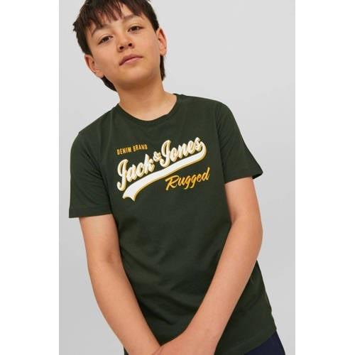 JACK & JONES JUNIOR T-shirt JJELOGO van katoen donkergroen Logo - 140