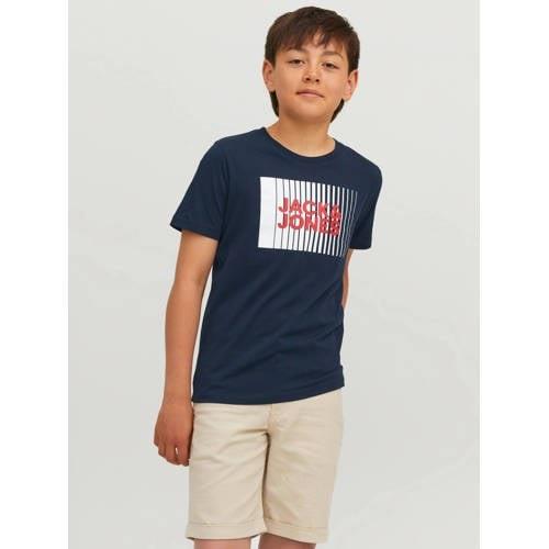 JACK & JONES JUNIOR T-shirt JJECORP van katoen donkerblauw Logo - 116