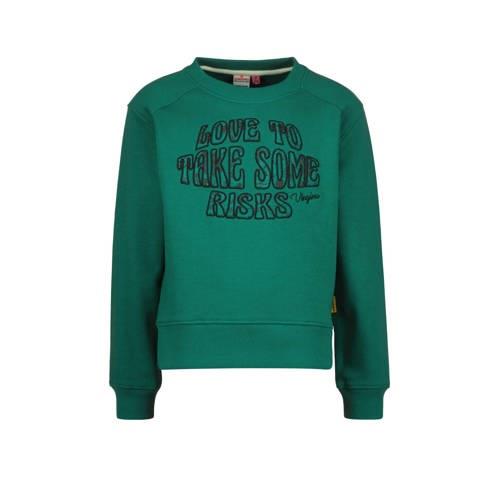 Vingino sweater Nila met tekst groen/zwart Tekst - 104