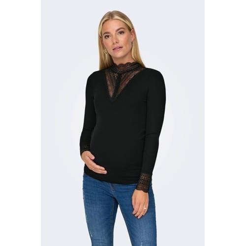 ONLY MATERNITY top OLMTILDE met kant zwart Dames Viscose Col Effen - M