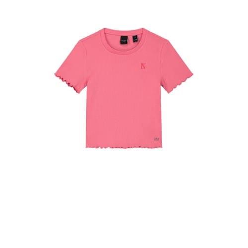 NIK&NIK T-shirt Lettuce met ruches roze Meisjes Stretchkatoen Ronde ha...