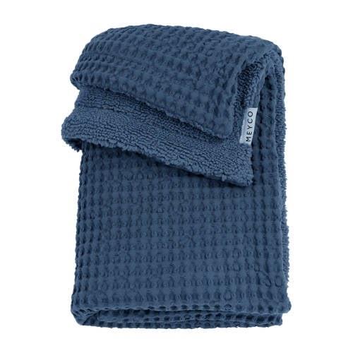 Meyco baby ledikantdeken wafel teddy indigo Babydeken Blauw Effen