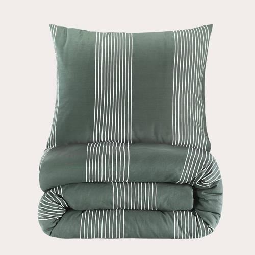 NOUS Living katoenen dekbedovertrek 1 persoons (140x220 cm) Groen Stre...