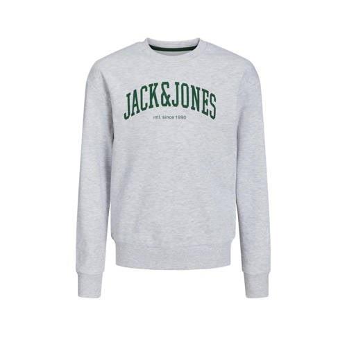 JACK & JONES JUNIOR sweater JJEJOSH met tekst grijs/groen Tekst - 116