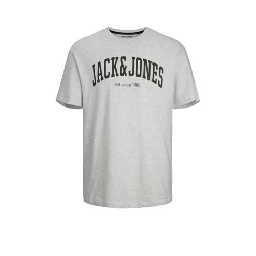 JACK & JONES JUNIOR T-shirt JJEJOSH met tekst grijs Jongens Katoen Ron...