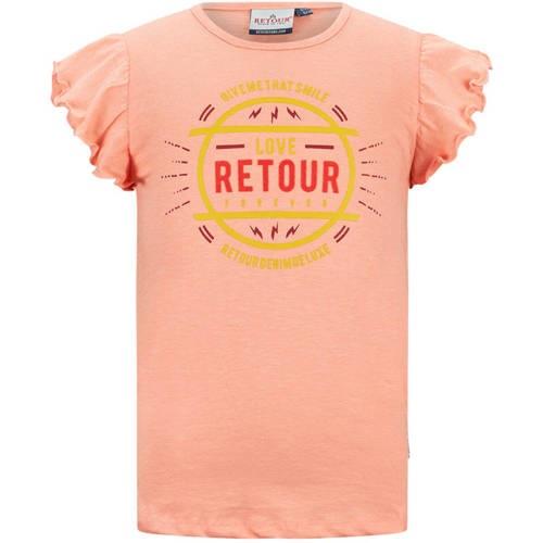 Retour Jeans T-shirt met printopdruk perzik Oranje Meisjes Katoen Rond...