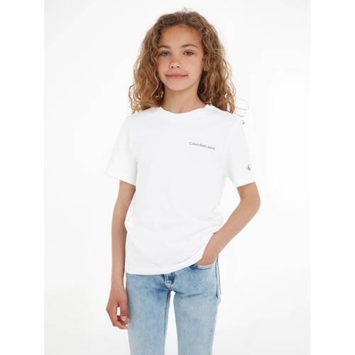 Calvin Klein T-shirt met logo wit Jongens/Meisjes Katoen Ronde hals Lo...