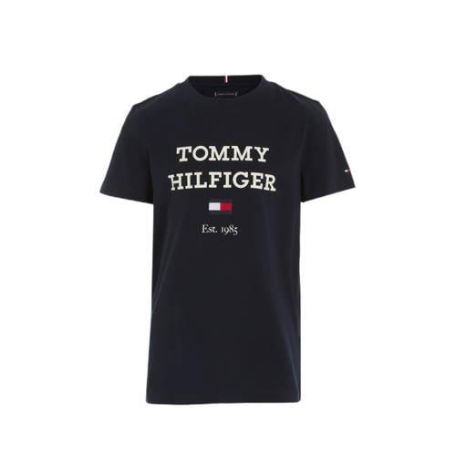 Tommy Hilfiger T-shirt met tekst zwart Jongens Katoen Ronde hals Tekst...
