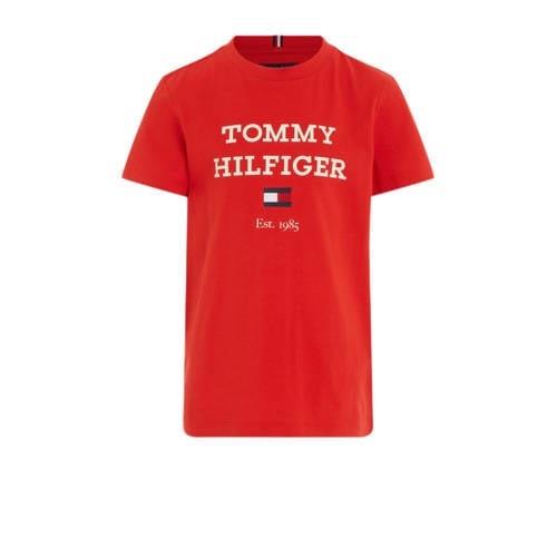 Tommy Hilfiger T-shirt met tekst felrood Jongens Katoen Ronde hals Tek...