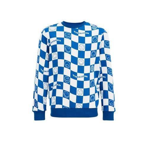 WE Fashion geruite sweater blauw/wit Ruit - 146/152