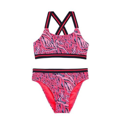 WE Fashion crop bikini roze/blauw Meisjes Polyamide Zebraprint - 98/10...