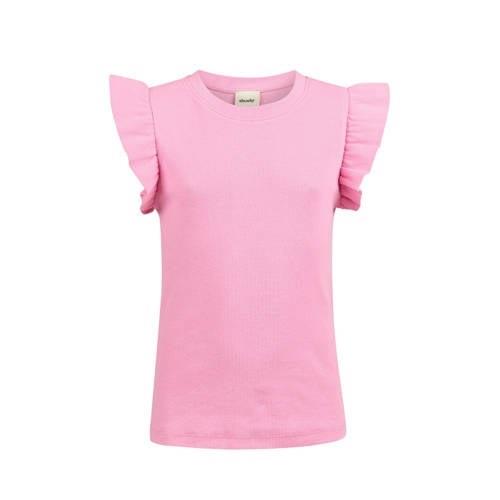 Shoeby T-shirt met ruches roze Meisjes Katoen Ronde hals Effen - 110/1...