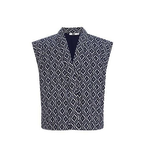 WE Fashion gilet donkerblauw/wit Meisjes Polyester V-hals All over pri...