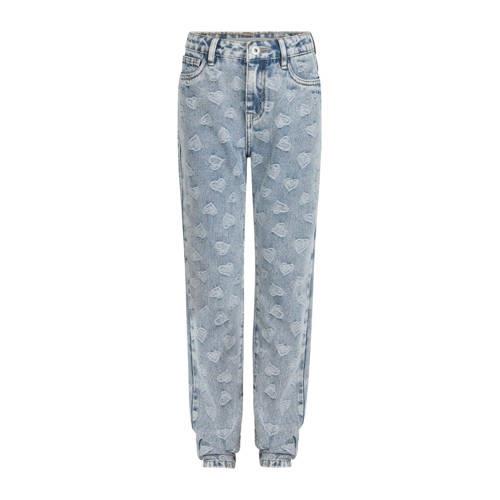 Shoeby high waist tapered fit jeans met jacquard light blue denim Blau...