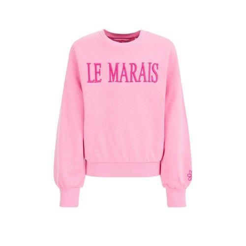 WE Fashion sweater met tekst roze/rood Tekst - 134/140