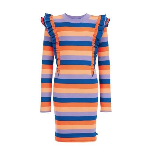 WE Fashion gestreepte jurk oranje/blauw/paars Multi Meisjes Katoen Ron...