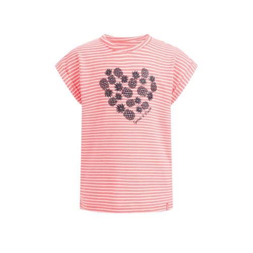 WE Fashion gestreept T-shirt roze Meisjes Katoen Ronde hals Streep - 1...