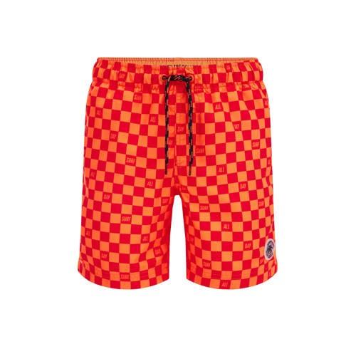 WE Fashion zwemshort oranje/rood Jongens Gerecycled polyester Ruit - 9...