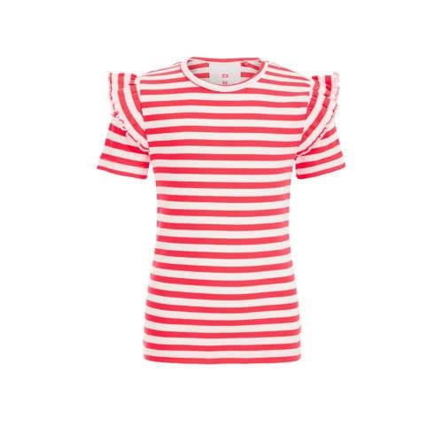 WE Fashion gestreept T-shirt rood/wit Meisjes Polyester Ronde hals Str...