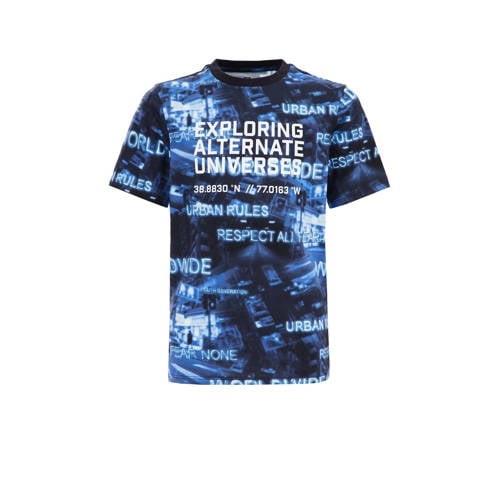 WE Fashion T-shirt met all over print blauw Jongens Biologisch katoen ...