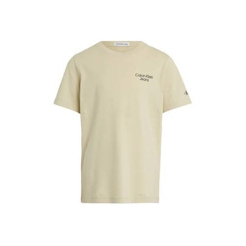 Calvin Klein T-shirt beige Jongens Katoen Ronde hals Effen - 176