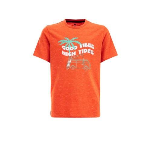 WE Fashion T-shirt met tekst rood Jongens Katoen Ronde hals Tekst - 98...