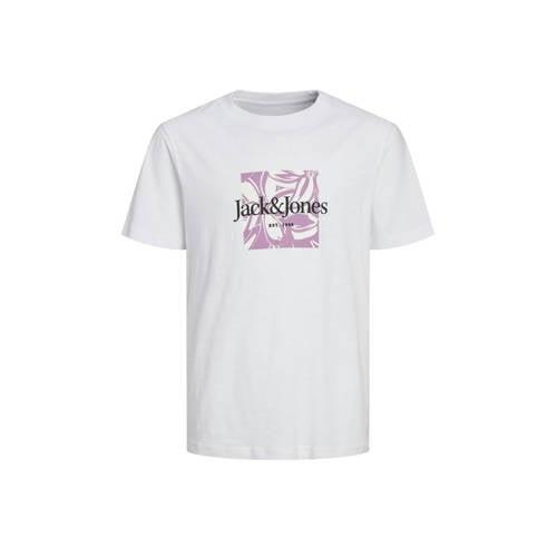 JACK & JONES JUNIOR T-shirt JORLAFAYETTE met logo wit Jongens Katoen R...