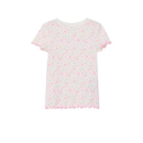 s.Oliver gebloemd T-shirt wit/roze Multi Meisjes Stretchkatoen Ronde h...