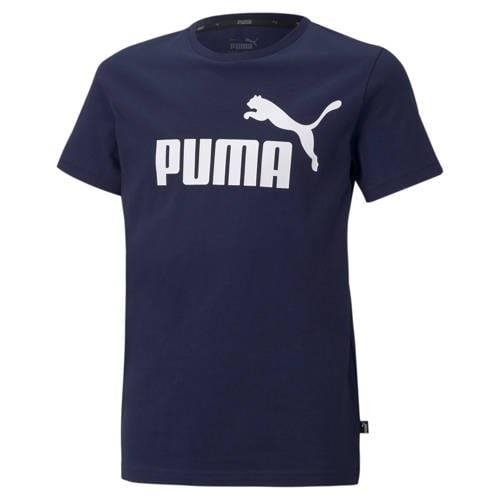 Puma T-shirt donkerblauw Jongens Katoen Ronde hals Logo - 176