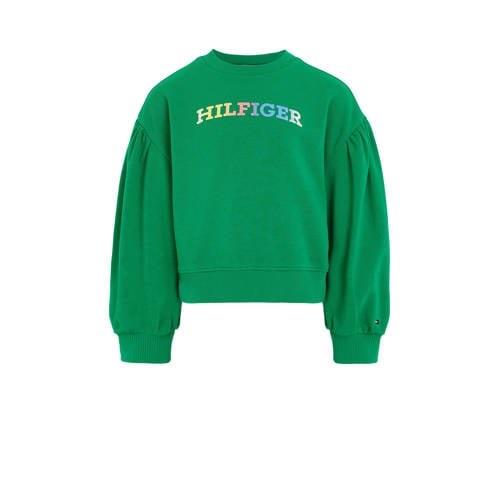 Tommy Hilfiger sweater met tekst groen Tekst - 152