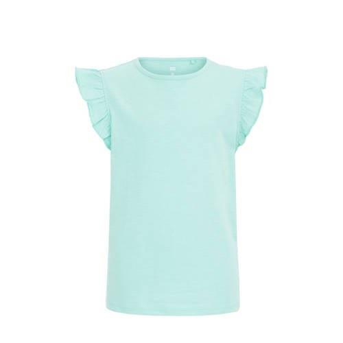WE Fashion T-shirt aqua Blauw Meisjes Katoen Ronde hals Effen - 98/104