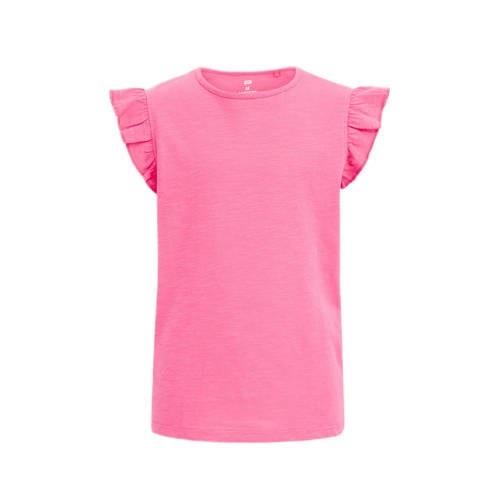 WE Fashion T-shirt roze Meisjes Katoen Ronde hals Effen - 122/128