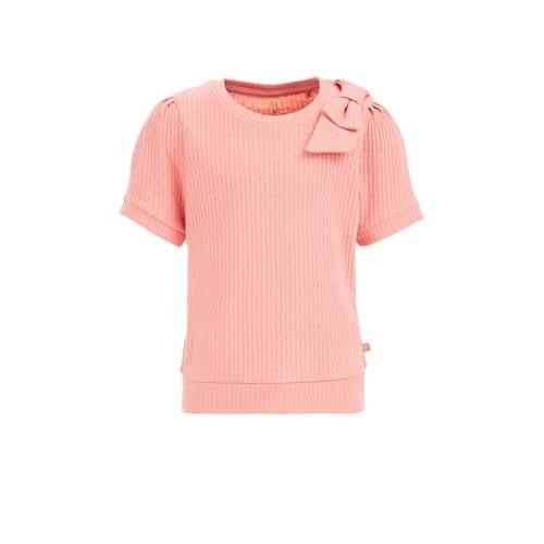 WE Fashion T-shirt zalm Roze Meisjes Katoen Ronde hals Effen - 134/140