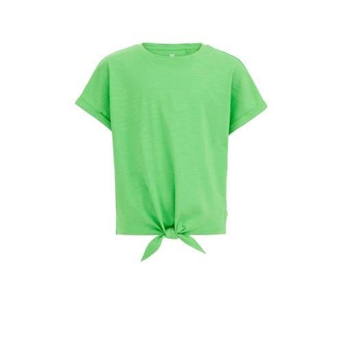 WE Fashion T-shirt greenery Groen Meisjes Katoen Ronde hals Effen - 98...
