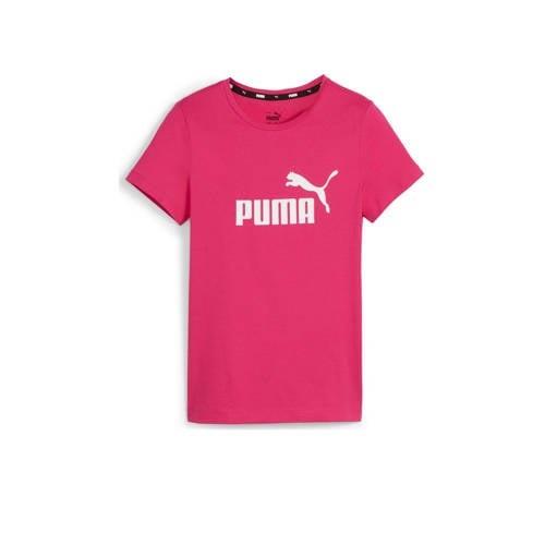 Puma T-shirt fuchsia Roze Meisjes Katoen Ronde hals Logo - 110