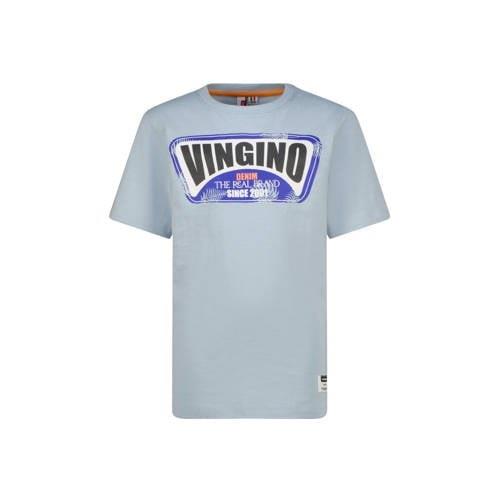 Vingino T-shirt Hefor met logo lichtblauw Jongens Katoen Ronde hals Lo...