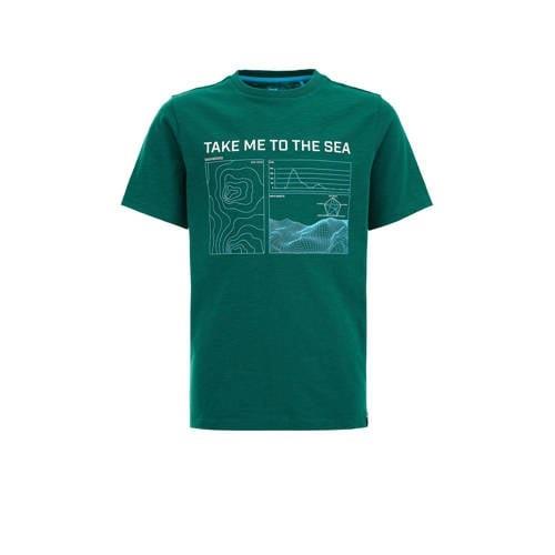 WE Fashion T-shirt met printopdruk groen Jongens Katoen Ronde hals Pri...