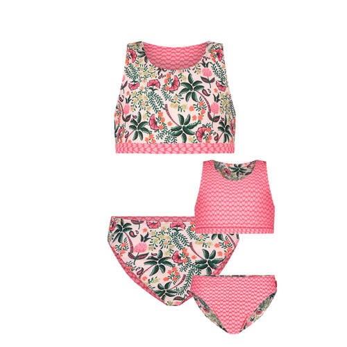 Just Beach reversible crop bikini roze/groen Meisjes Polyester Bloemen...