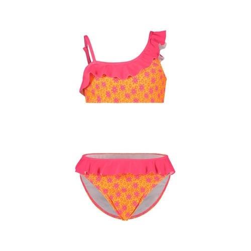 Just Beach crop bikini met ruches oranje/roze Meisjes Polyester Bloeme...