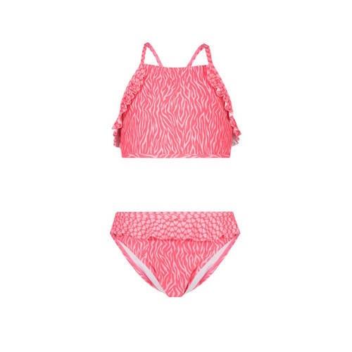 Just Beach crop bikini met ruches roze Meisjes Polyester Zebraprint - ...