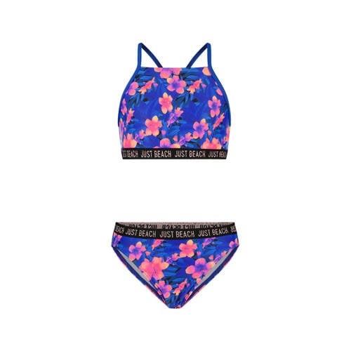 Just Beach crop bikini blauw/roze Meisjes Polyester Bloemen - 176