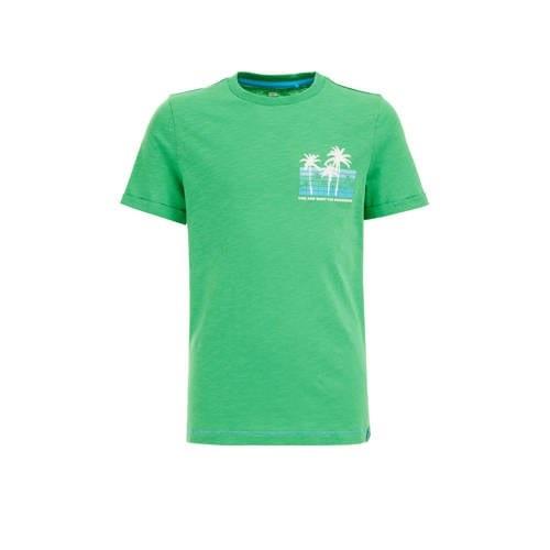 WE Fashion T-shirt met backprint groen Jongens Biologisch katoen Ronde...