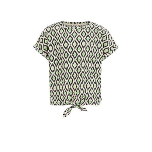 WE Fashion T-shirt met all over print groen/beige/zwart Meisjes Polyes...