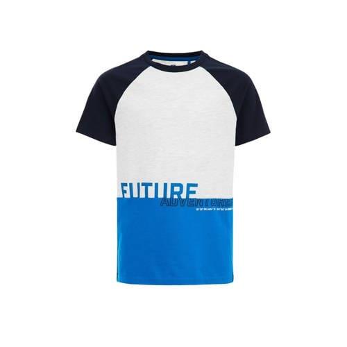 WE Fashion T-shirt blauw/wit Jongens Katoen Ronde hals Meerkleurig - 1...