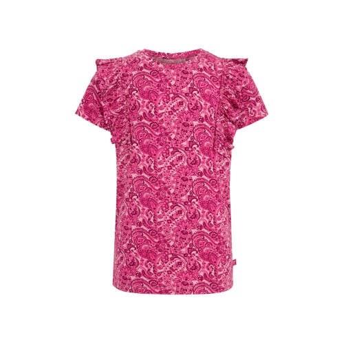 WE Fashion T-shirt met all over print en ruches roze Meisjes Viscose R...