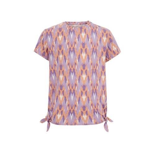 WE Fashion T-shirt met all over print paars Meisjes Viscose Ronde hals...