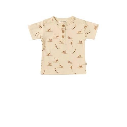 Your Wishes baby T-shirt Paco met dierenprint ecru/bruin Jongens Stret...