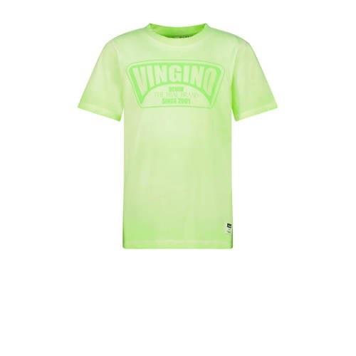 Vingino T-shirt Hapo met logo neongroen Jongens Katoen Ronde hals Logo...