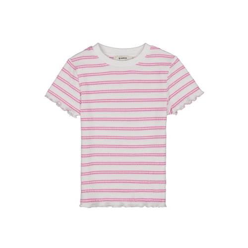 Garcia gestreept T-shirt wit/roze Meisjes Stretchkatoen Ronde hals Str...