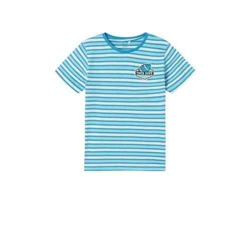 NAME IT KIDS gestreept T-shirt NKMDALOVAN aquablauw/wit Jongens Katoen...